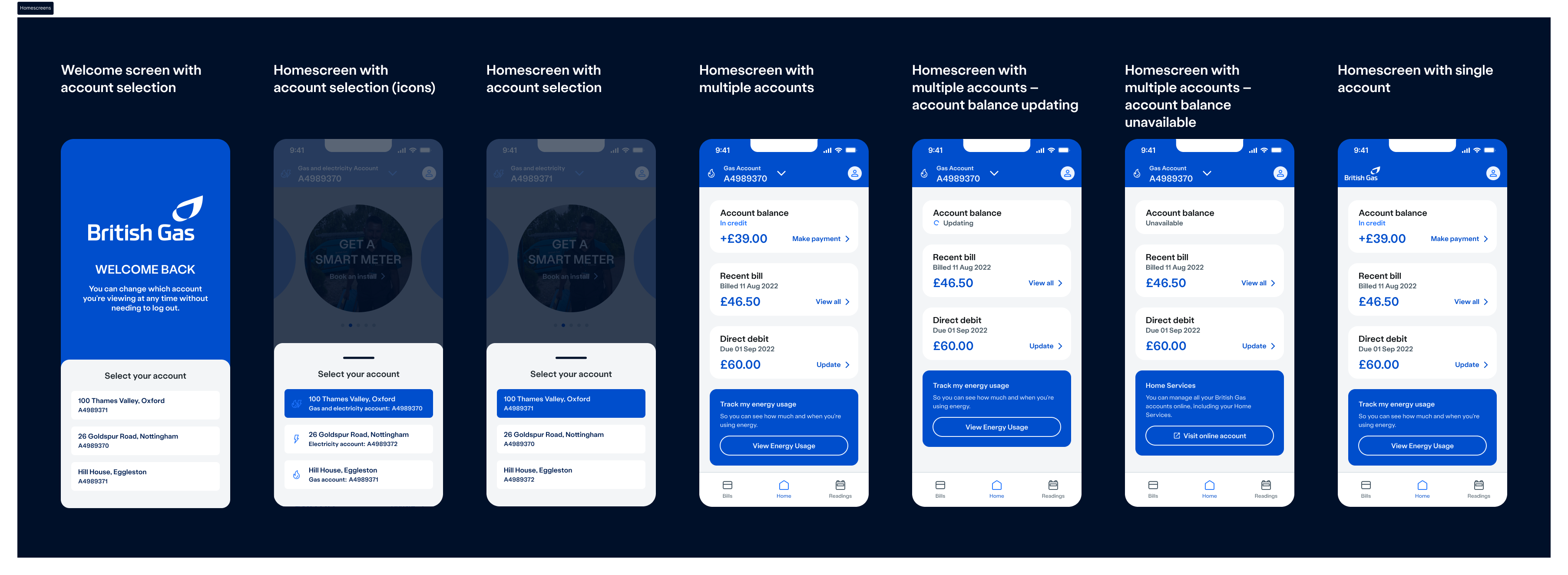 Old BG Energy app screens