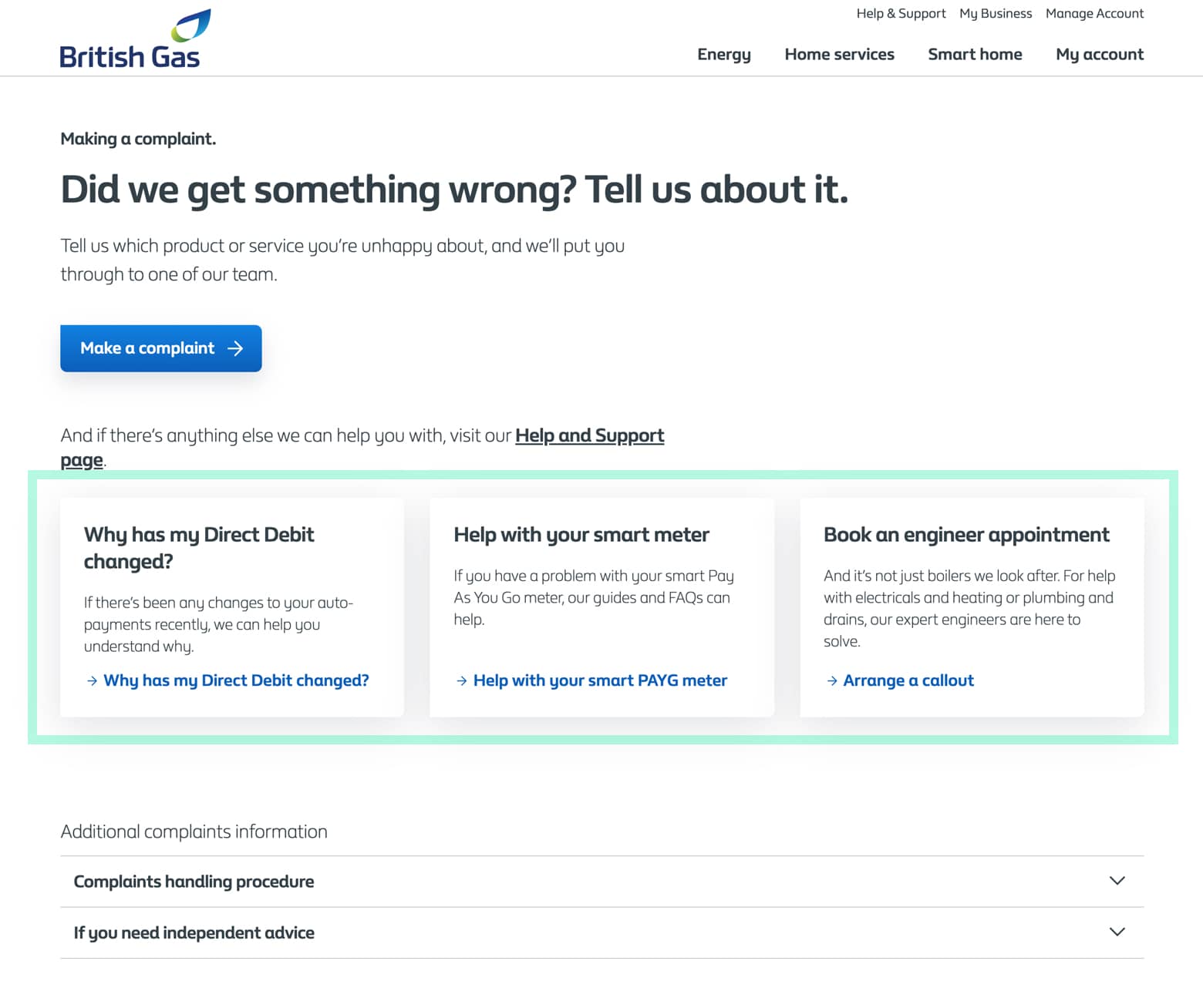 Complaints start page